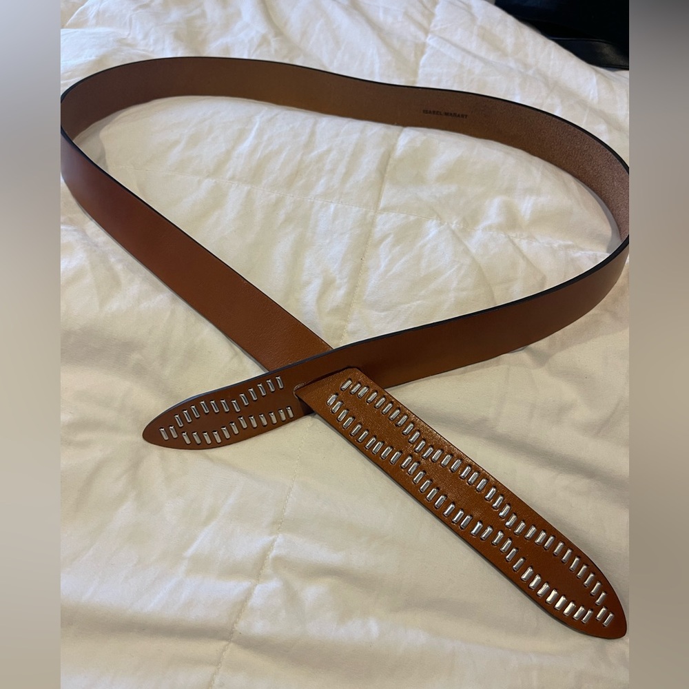 NWOT ISABEL MARANT Lecce Studded Leather Belt in TAN medium - Picture 3 of 6